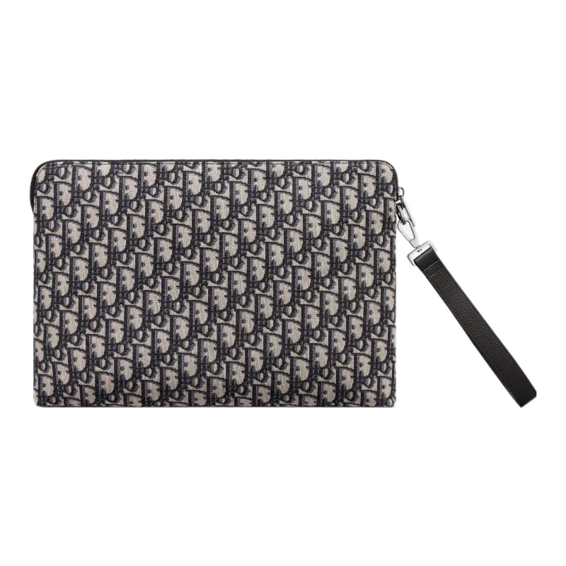 DIOR Embroidered Cow Leather Clutch Unisex Black-1