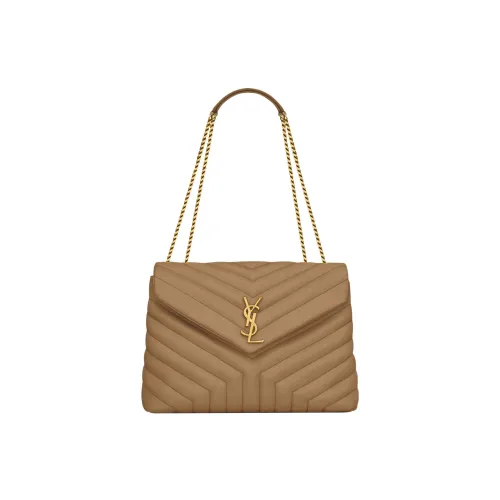 SAINT LAURENT LOULOU Cow Leather Portable Crossbody Bag Shoulder Bag Medium Size Women's Tan