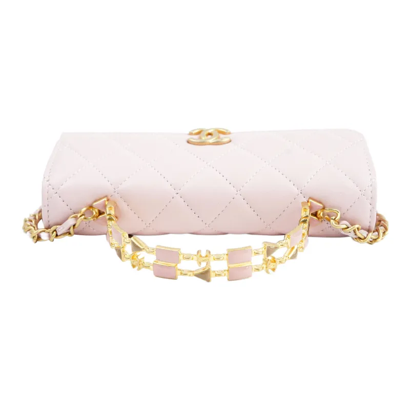 CHANEL Lambskin And Gold Metal Kelly Bag, Shoulder Bag, Crossbody Handbag Tubas Women's Pink-3
