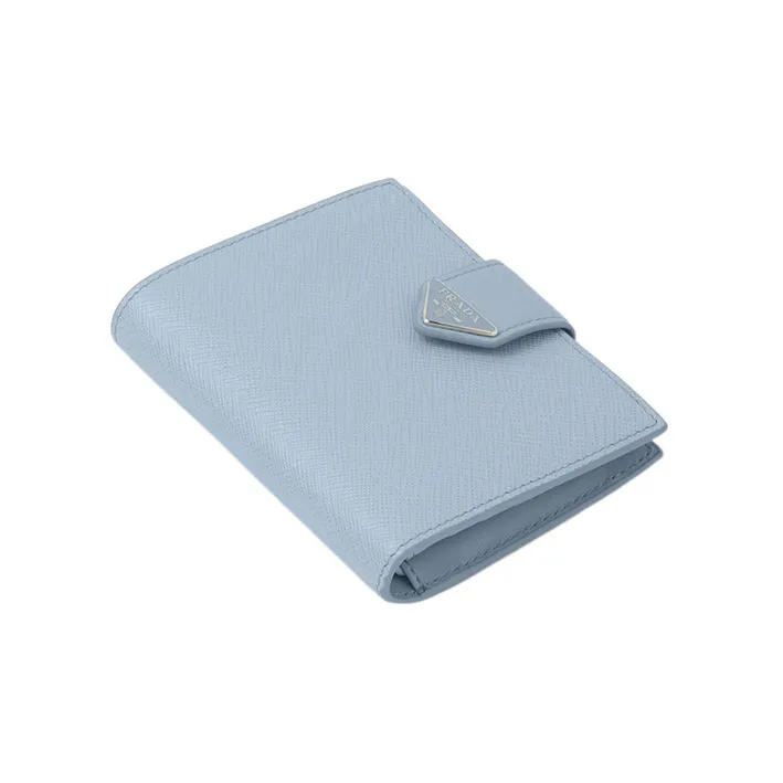 PRADA Smooth Leather Wallet Small Size Women's Light Blue-2
