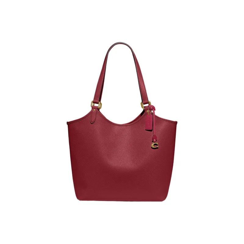 COACH Day Pebbled Leather With Coated Canvas Tote Bag Shopping Bag Handbag Shoulder Bag Women's Cherry Red-1