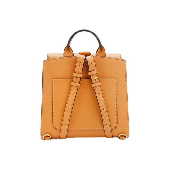 MCM Essential Visetos Origina Leather Backpack Small Size Women's Cognac-3