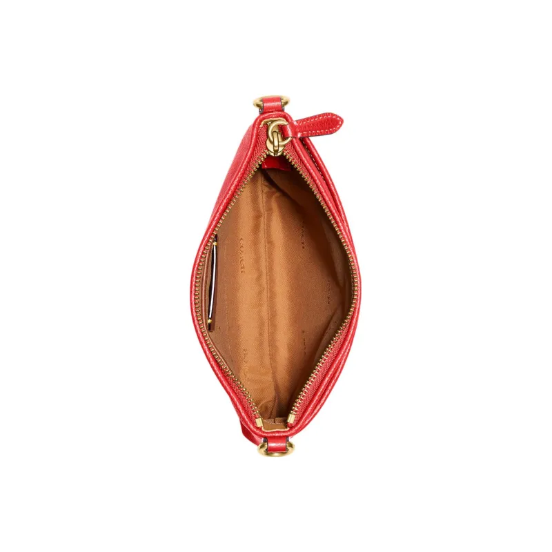 COACH Kitt Polished Pebbled Leather Messenger Bag, Shoulder Bag, Crossbody Bag Small Size Women's Red-1