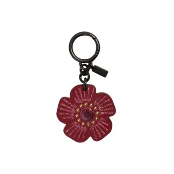 COACH Bag Charm Chrome Tanned Leather Keychain With Charm Bag Accessory Women's Cherry Red