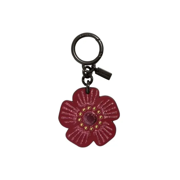 COACH Chromium Tanned Leather Key Ring Keychain Bag Charm Bag Accessory Women's Cherry Red-0