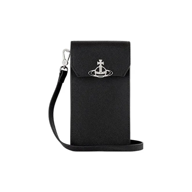 Vivienne Westwood Cow Leather Shoulder Bag, Crossbody Bag, Cell Phone Pouch Women's Black-0