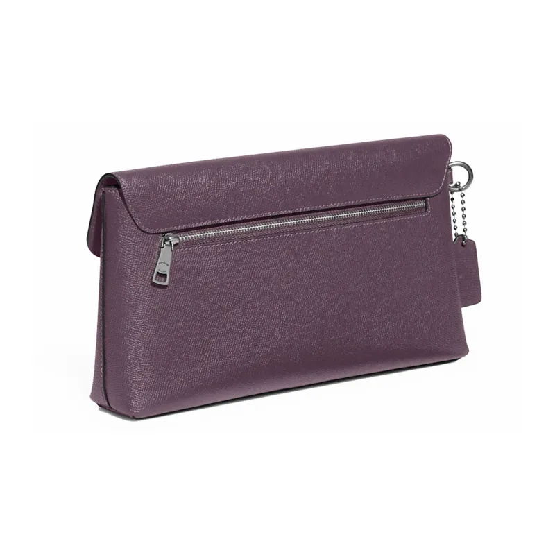 COACH Wyn Cross-Stitch Leather Wrist Bags Clutches Large Size Women's Dark Purple-1