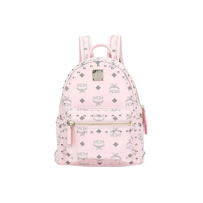 MCM Stark Visetos Artificial Leather Backpack Women's Pink-0