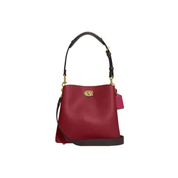COACH Willow Pebbled Leather Bucket Bag, Shoulder Bag, Crossbody Bag Medium Size Women's Cherry Red