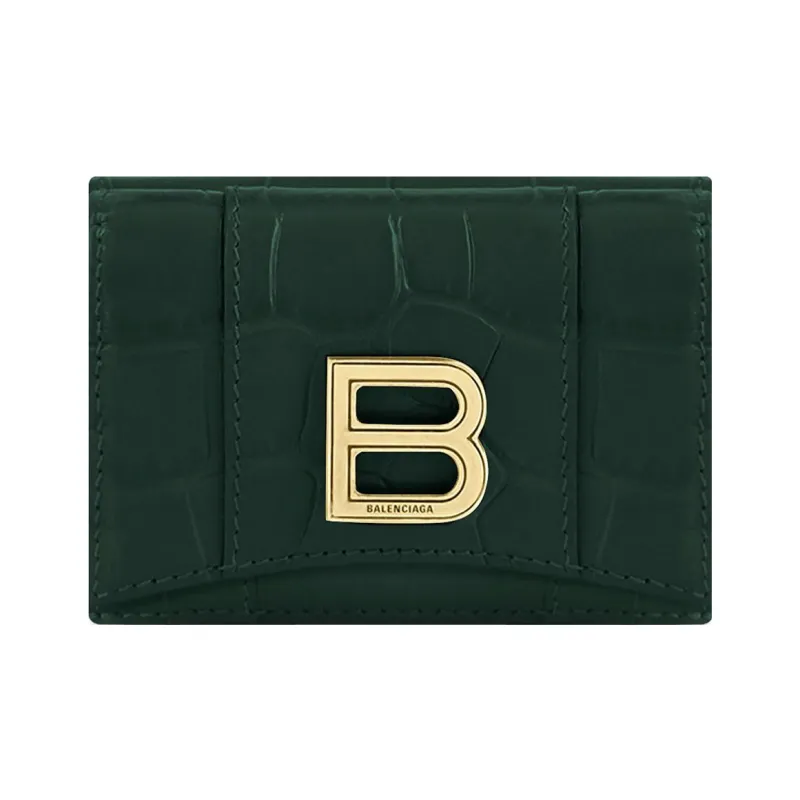 Balenciaga Hourglass Calfskin Coin Purses Wallets Mini Women's Forest Green-0