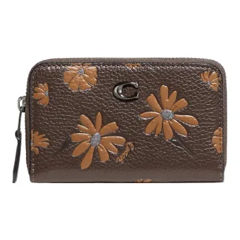COACH Card Case Pebbled Leather Coin Purses Card Holders Small Size Women's Dark Brown