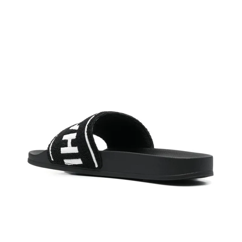 OFF-WHITE Logo-Embroidered Terry Slide Black White-3