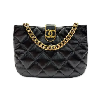 CHANEL 22K Autumn And Winter Sheepskin Hippie Bag Bucket Bag Shoulder Bag Crossbody Bag Women's Black