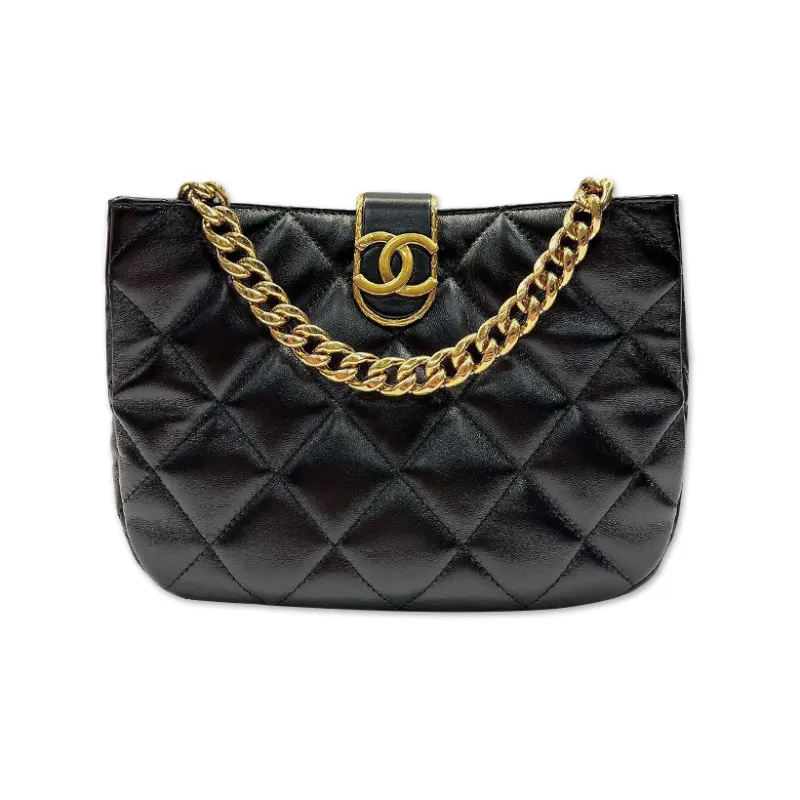 CHANEL 22K Autumn And Winter Sheepskin Hippie Bag Bucket Bag Shoulder Bag Crossbody Bag Women's Black-0