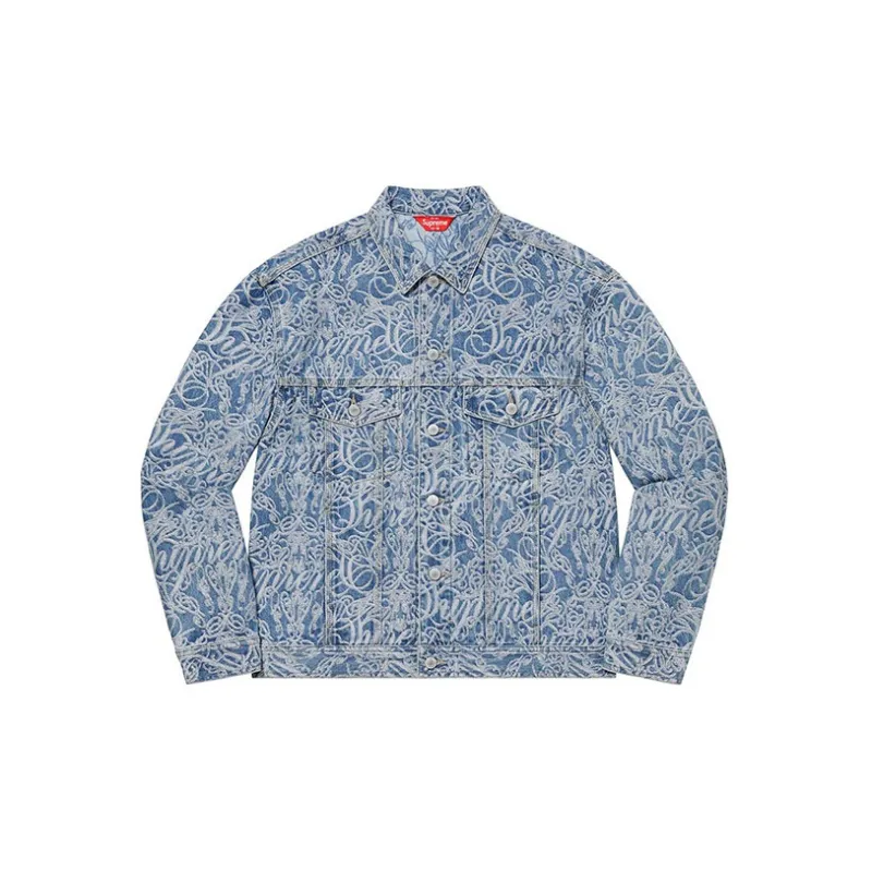 Supreme Script Jacquard Denim Trucker jacket Light Washed Black 