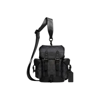 COACH Hitch Coated Canvas With Soft Polished Pebbled Leather Sling Bag Shoulder Bag Crossbody Bag Mini Men's Black