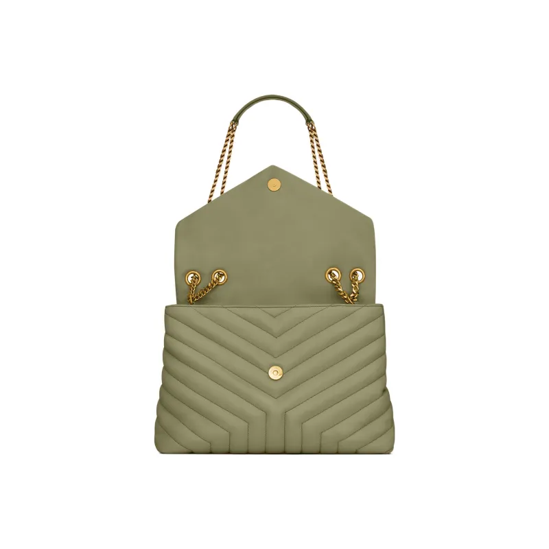SAINT LAURENT LOULOU Cow Leather Portable Crossbody Bag Shoulder Bag Women's Light Gray Green-3
