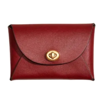 COACH Pouch Pebbled Leather Clutch Coin Purse Mini Women's Brick Red