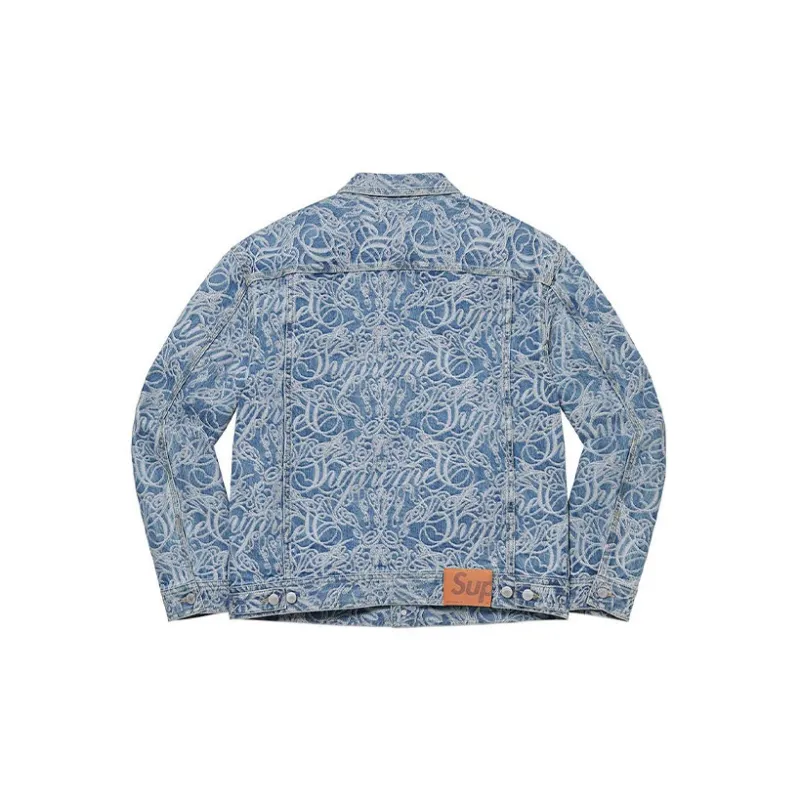 Supreme Script Jacquard Denim Trucker Jacket Washed Black-1