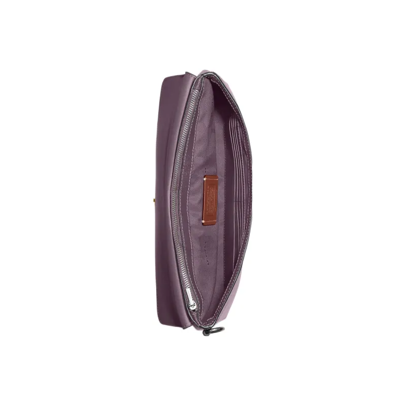 COACH Wyn Cross-Stitch Leather Wrist Bags Clutches Large Size Women's Dark Purple-2