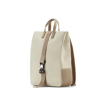 TUPLUS Coated Canvas With Top Grain Cow Leather Handbag Backpack Large Size Unisex Sand Dune/Graphite Black