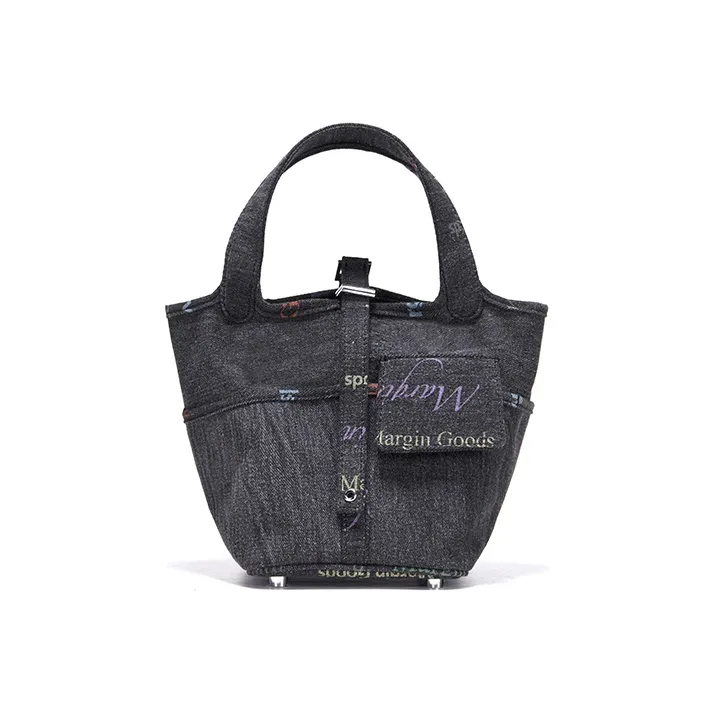 Margin Goods Yarn Khaki Fabric Bucket Bag Handbag Small Size Women's Blue/Black/White-5