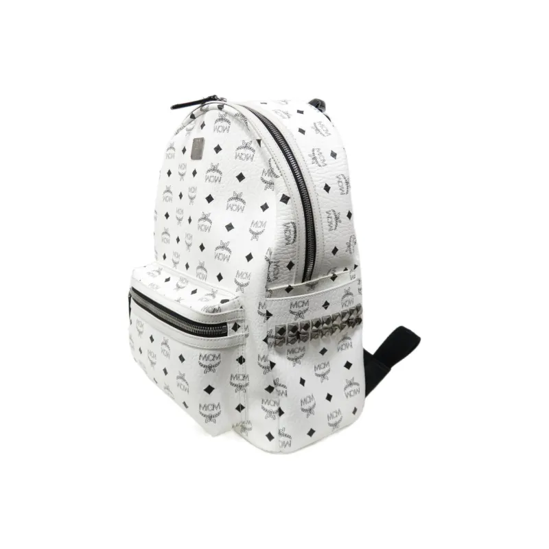 MCM Stark Backpack Visetos Side Studs Medium White-1
