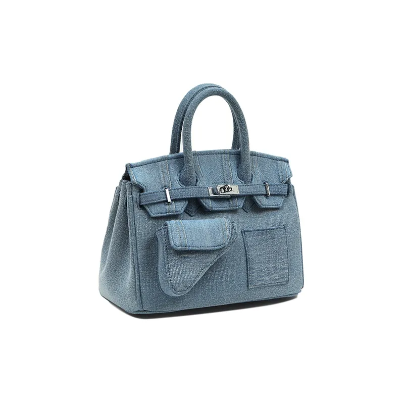 Margin Goods Cotton Handbag Women's Blue-8
