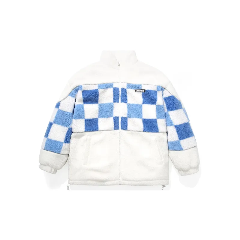 GENANX Letter Plaid Stand Collar Loose Fit Puffer Jacket Unisex-7