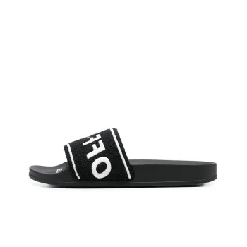 OFF WHITE Logo Embroidered Terry Slide Black White