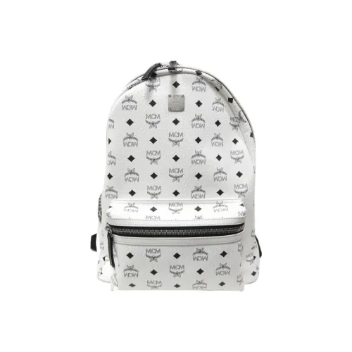 MCM Stark Backpack Visetos Side Studs Medium White