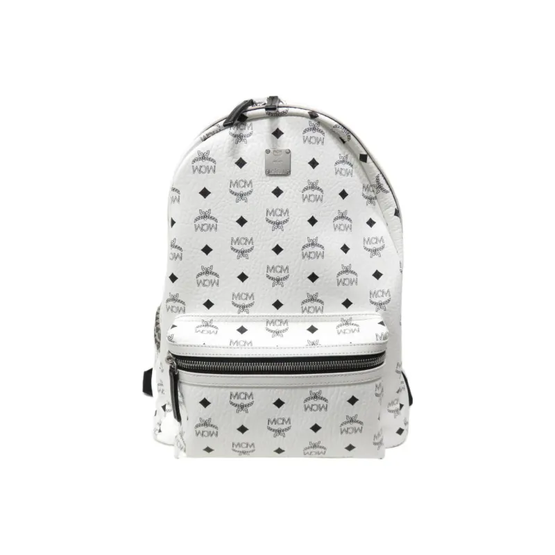 MCM Stark Backpack Visetos Side Studs Medium White-0