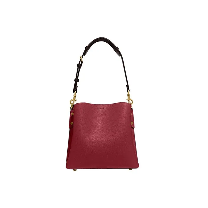 COACH Willow Pebbled Leather Bucket Bag, Shoulder Bag, Crossbody Bag Medium Size Women's Cherry Red-3