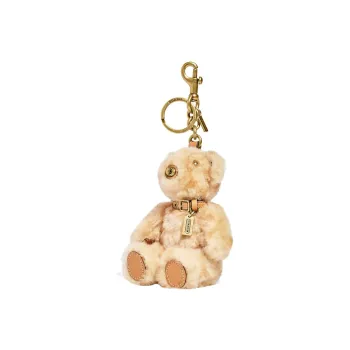 COACH Bag Charm Shearling Bonded Leather Keychain Charm Bag Accessory Women's Gold