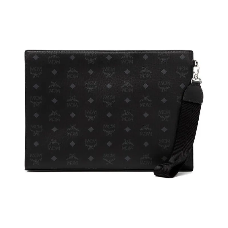 MCM Essential Visetos Origina PVC Clutch Large Size Women's Black-4