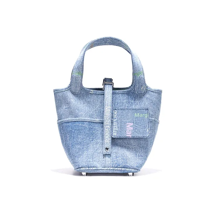 Margin Goods Yarn Khaki Fabric Bucket Bag Handbag Small Size Women's Blue/Black/White-10