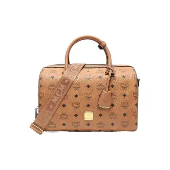 MCM Coated Canvas Boston Bag, Handbag, Shoulder Bag, Crossbody Bag Women's Brown Cognac