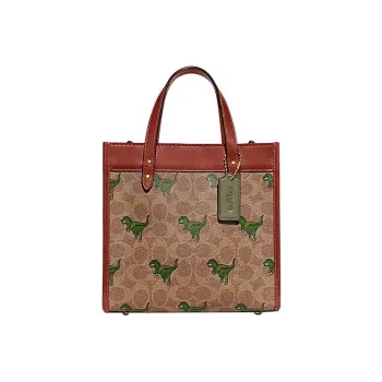COACH Field Canvas Artificial Leather Tote Bag Shopping Bag Shoulder Bag Crossbody Bag Handbag Small Size Women's Tan
