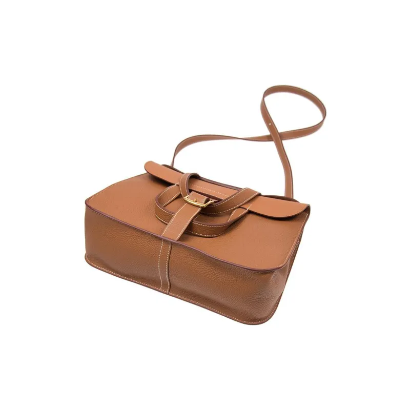 HERMES Halzan TC Leather Horse Shoe Bag Handbag Shoulder Bag Crossbody Bag Women's 37 Gold Gold-3