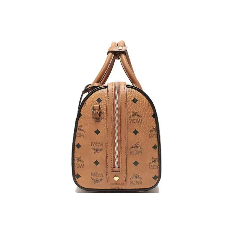 MCM Coated Canvas Boston Bag, Handbag, Shoulder Bag, Crossbody Bag Women's Brown Cognac-2