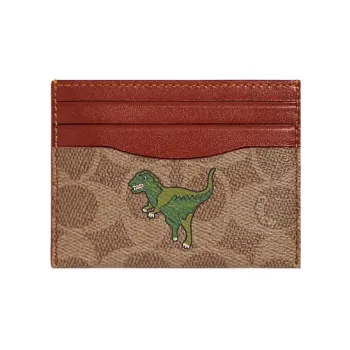 COACH Card Case Canvas With Calfskin Document Wallet Card Holders Mini Men's Tan