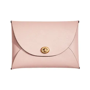 COACH Pouch Leather Document Bag Clutches Small Size Women's Metal Pink