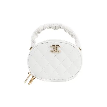 CHANEL 22SS Sheepskin Round Bag Makeup Bag Handbag Regular Women's White