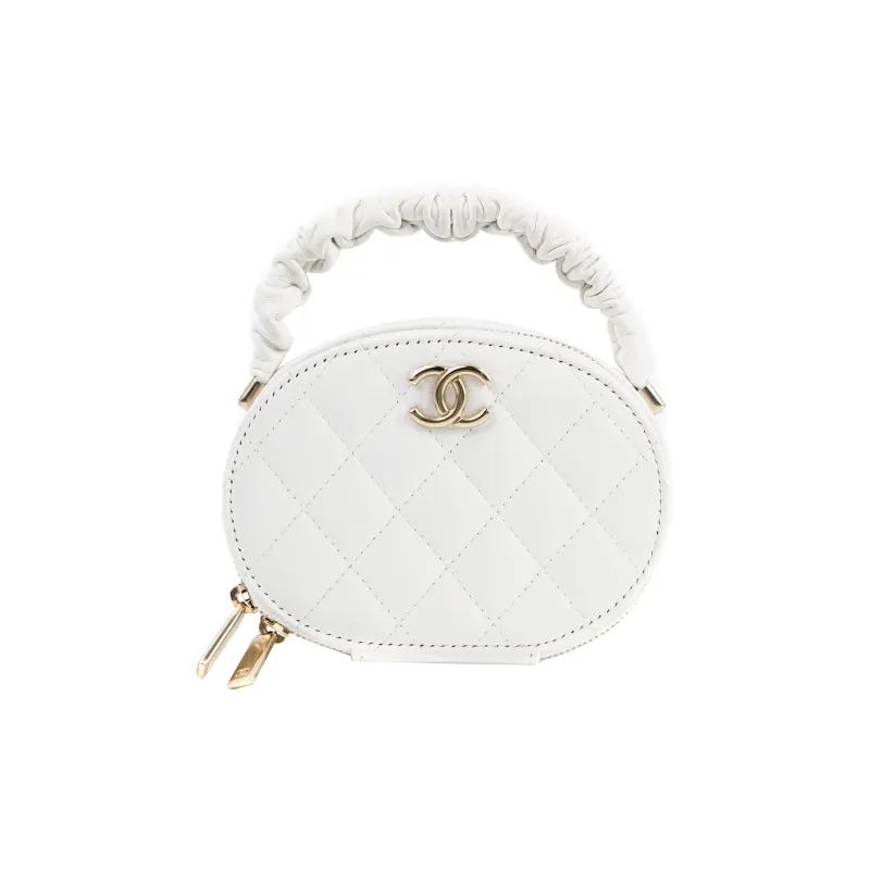 CHANEL 22SS Sheepskin Round Bag Makeup Bag Handbag Regular Women's White-0