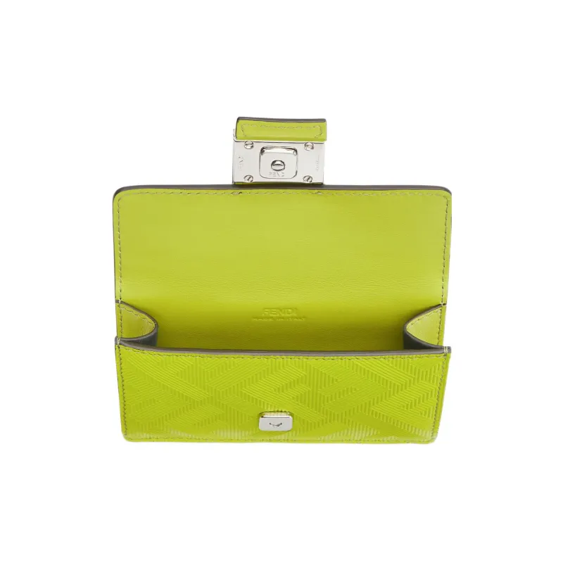 FENDI Calfskin Coin Purses Card Holders Men's Sprout Green-3