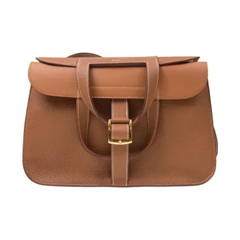 HERMES Halzan TC Leather Horse Shoe Bag Handbag Shoulder Bag Crossbody Bag Women's 37 Gold Gold