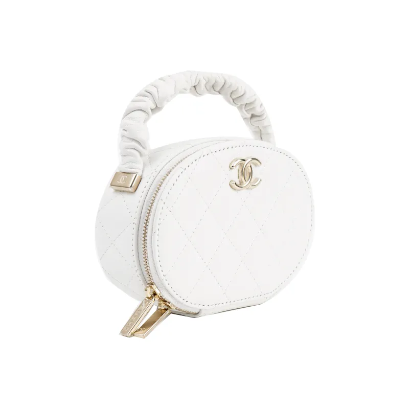 CHANEL 22SS Sheepskin Round Bag Makeup Bag Handbag Regular Women's White-2