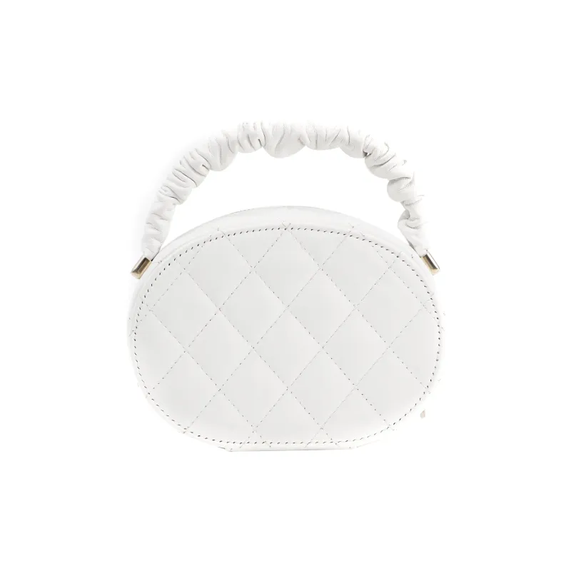 CHANEL 22SS Sheepskin Round Bag Makeup Bag Handbag Regular Women's White-1