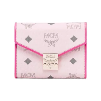 MCM Patricia Visetos Leather Wallet Large Size Women's Cherry Blossom Pink