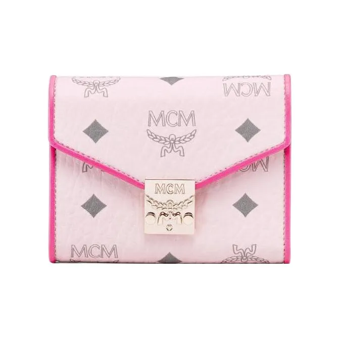 MCM Patricia Visetos Leather Wallet Large Size Women's Cherry Blossom Pink-0